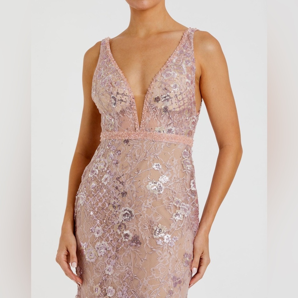 Mac Duggal 67481 Pink Floral Embellished Sleeveless Plunge Neck Gown - Picture 2 of 8